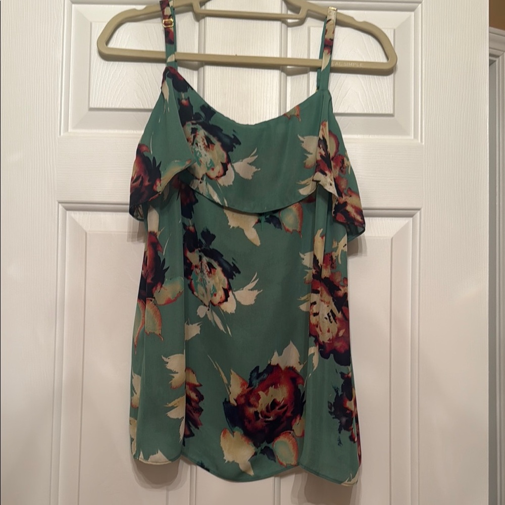 CAbi Green Ruffled Sleeveless Camisole Top
